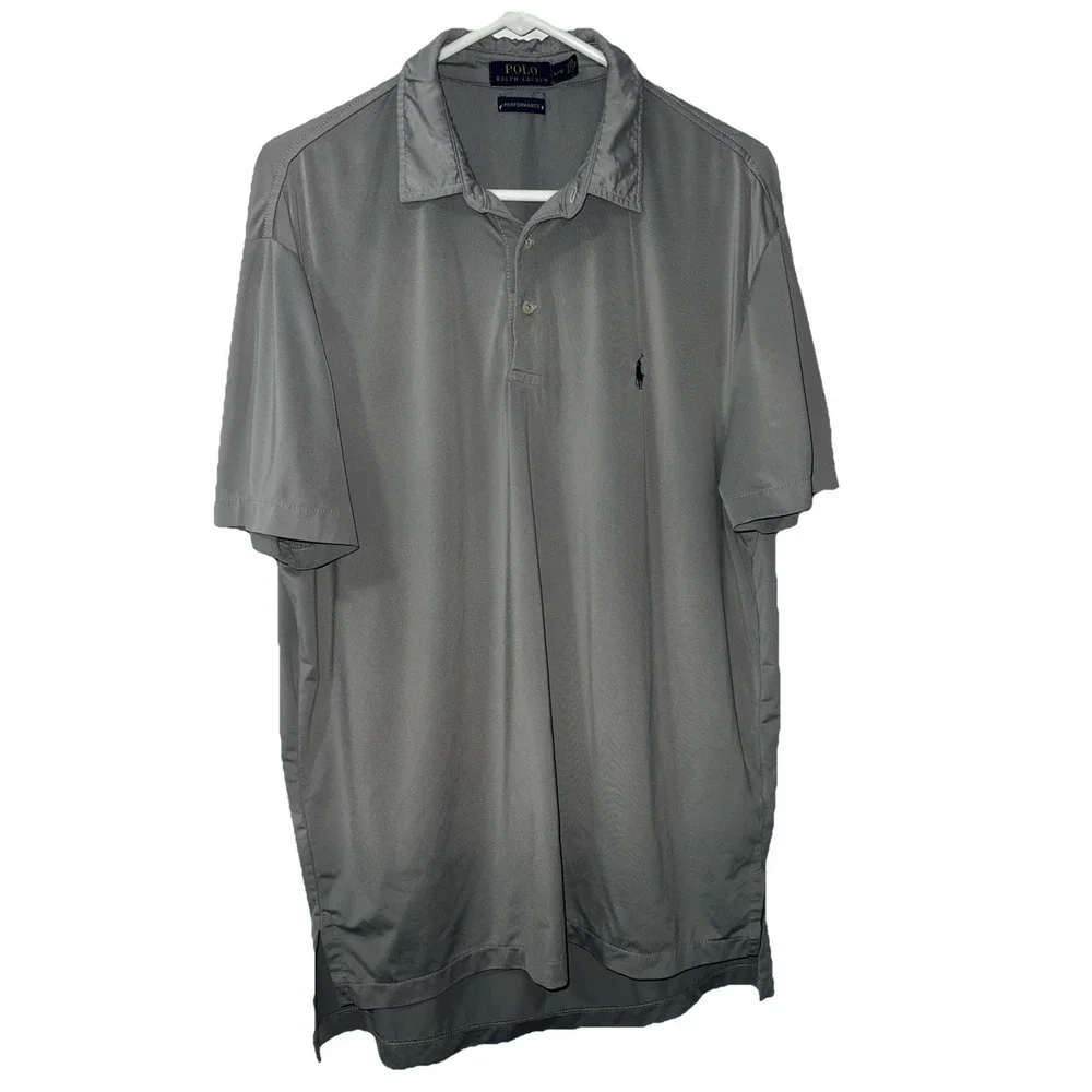 Polo Ralph Lauren Mens Performance Polyester Blend Gray Polo Shirt Size Large‎